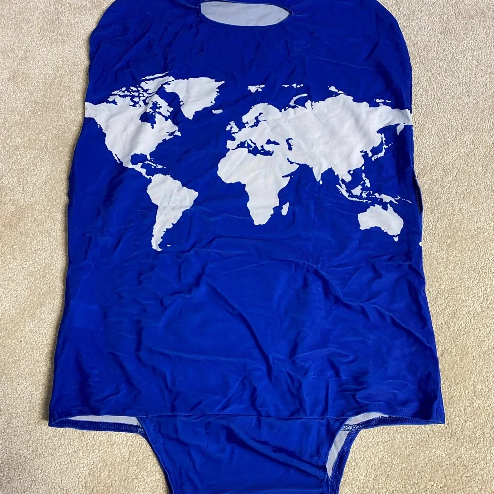 New American tourister luggage cover blue with map of the world